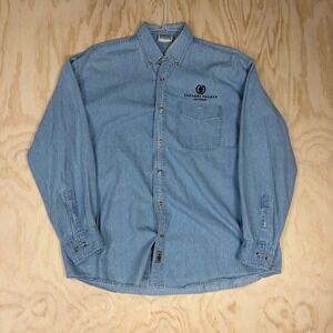Vintage Blue Pointe Caesars Palace Las Vegas Denim Shirt Mens XL Blue Cotton LS